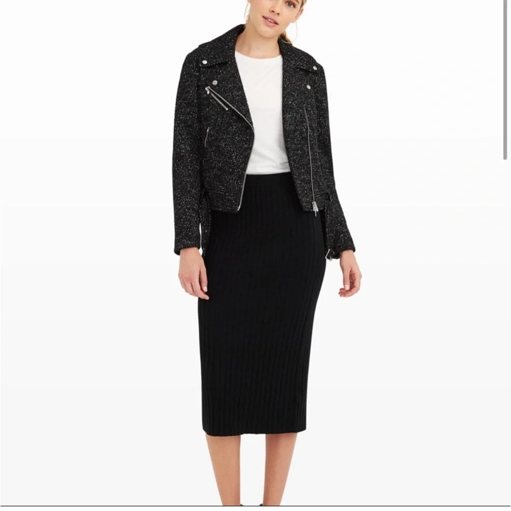 • Club Monaco • Women’s Black Wool Tweed Knit Zina Moto Jacket Cropped Wool XS - Picture 2 of 5